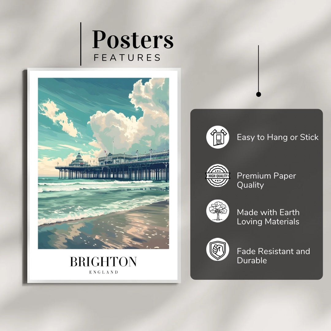 "Brighton England Wall Poster | Coastal Travel Art Print for Home & Office Decor"