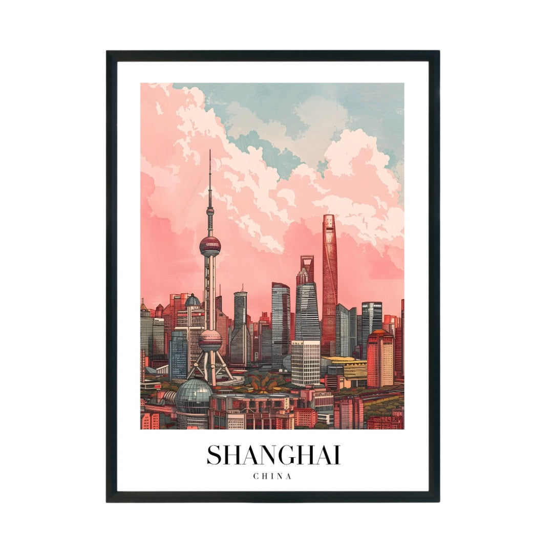 "Shanghai Wall Poster | Coastal Travel Art Print for Home & Office Decor"