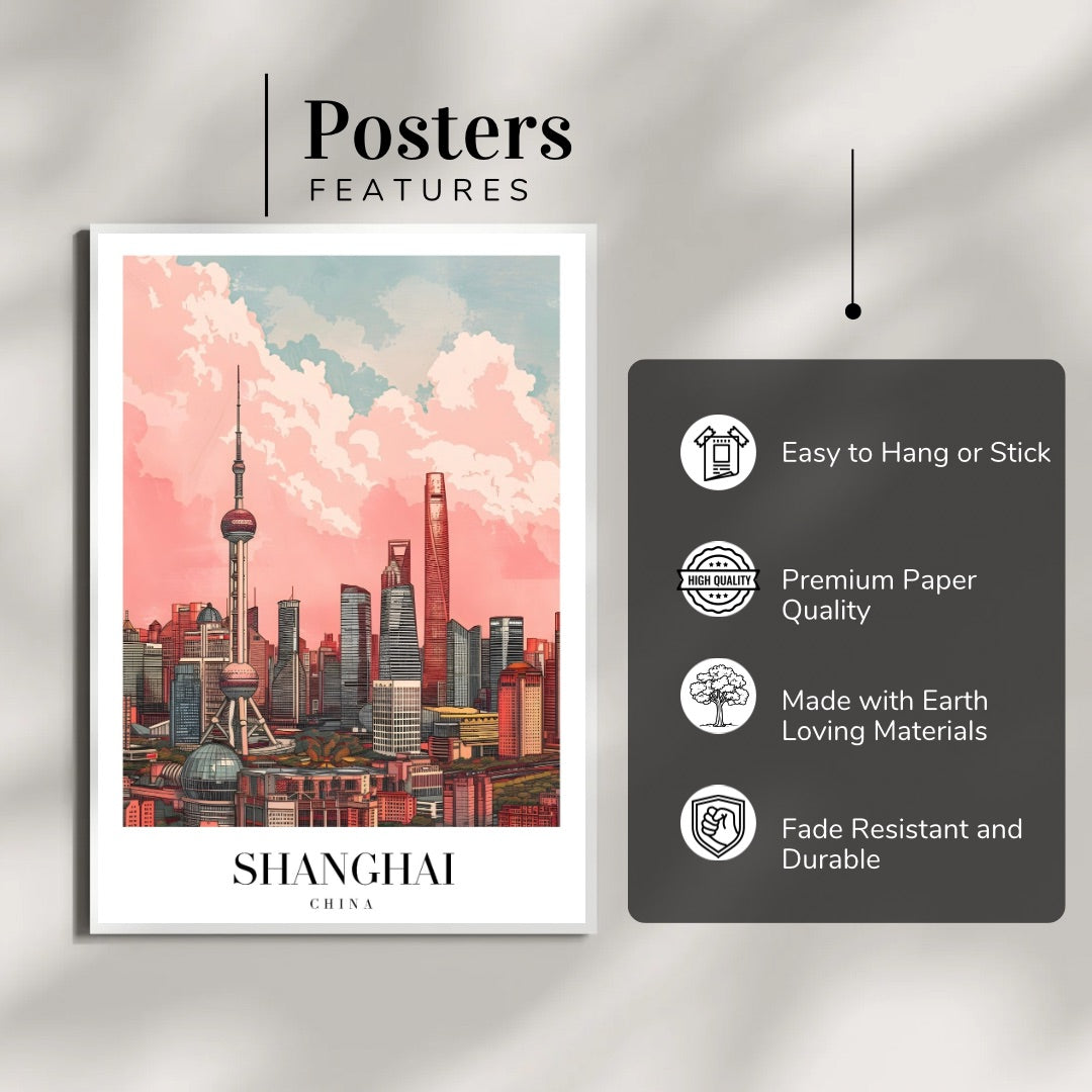 "Shanghai Wall Poster | Coastal Travel Art Print for Home & Office Decor"
